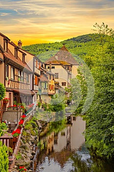 Traditional Alsace houses on water, Kaysersberg photo